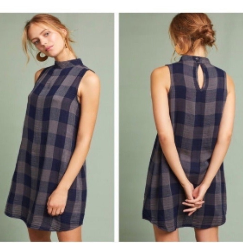 Anthropologie cloth and stone plaid blue dress!